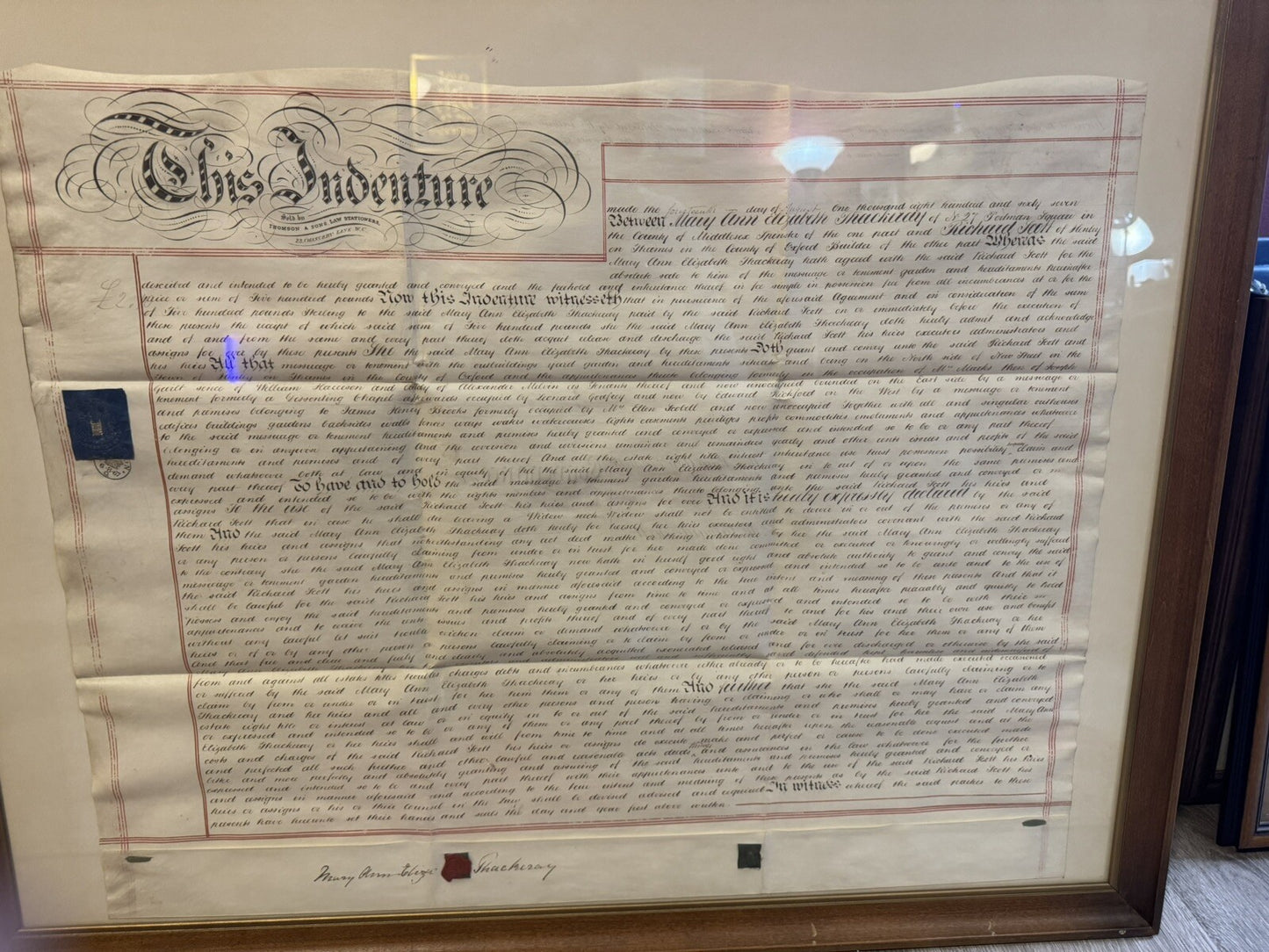 Antique Framed Indenture Document - Handwritten 19th Century Legal Indenture