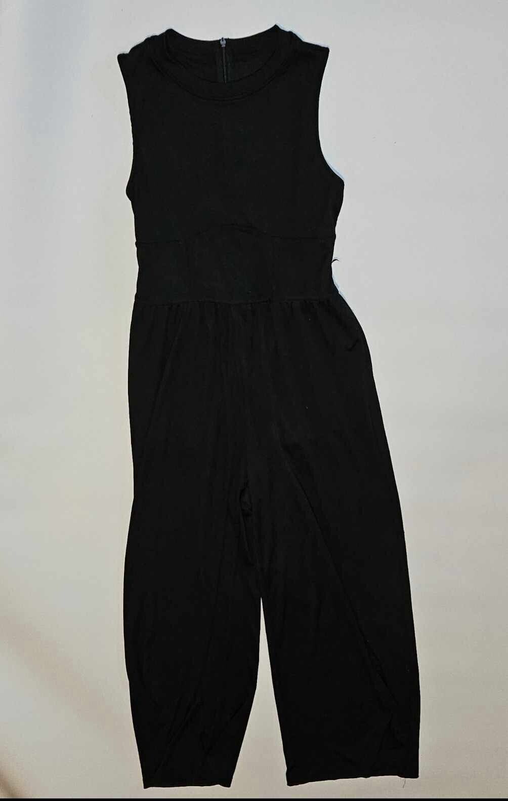 Cider Jumpsuit Black Womens Size M Solid Sleeveless Wide Leg Ribbed