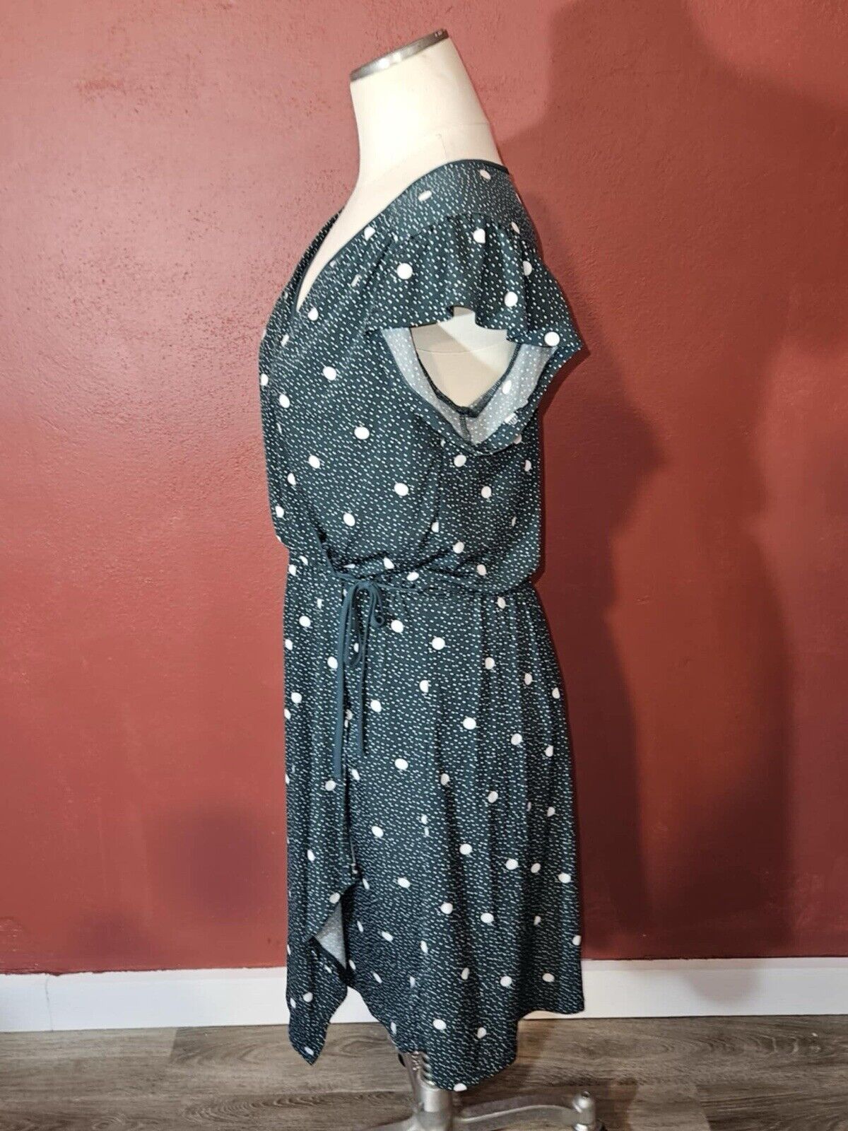 Maurices Green Polka Dot Faux Wrap Dress Sz Small WCLTH