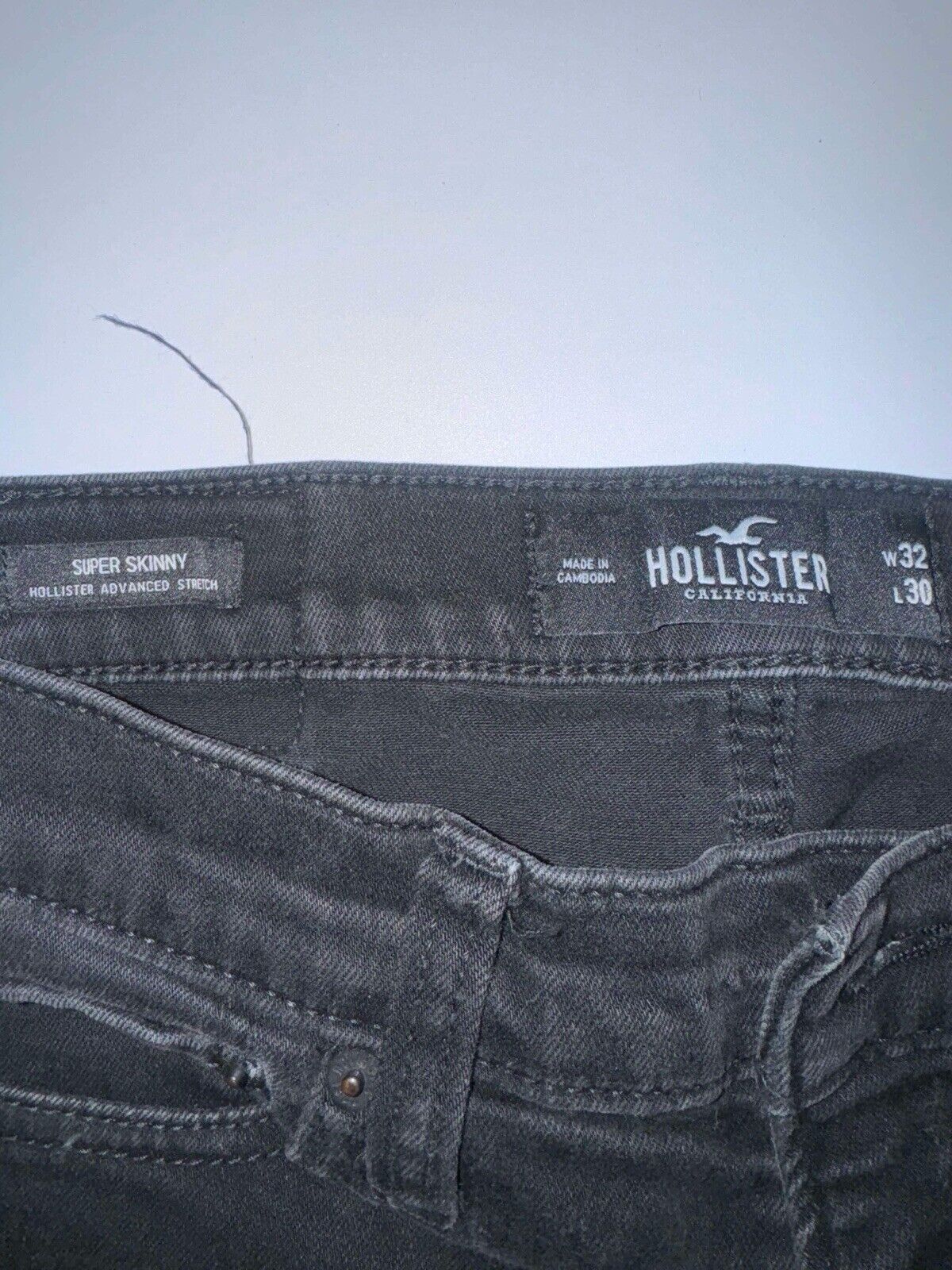 Hollister Mens 32x30 Super Skinny Advanced Stretch Black Jeans Distressed