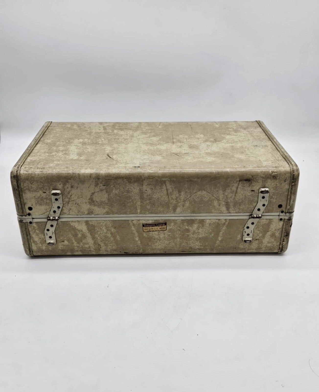 VINTAGE OFF WHITE SAMSONITE LUGGAGE TRAIN CASE TRAVEL BAG SUITCASE W/ SKULL KEY