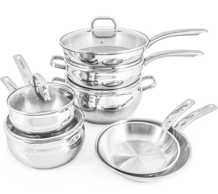 BergHOFF Belly Shape 18/10 Stainless Steel 12Pc Cookware Set, Glass Lids