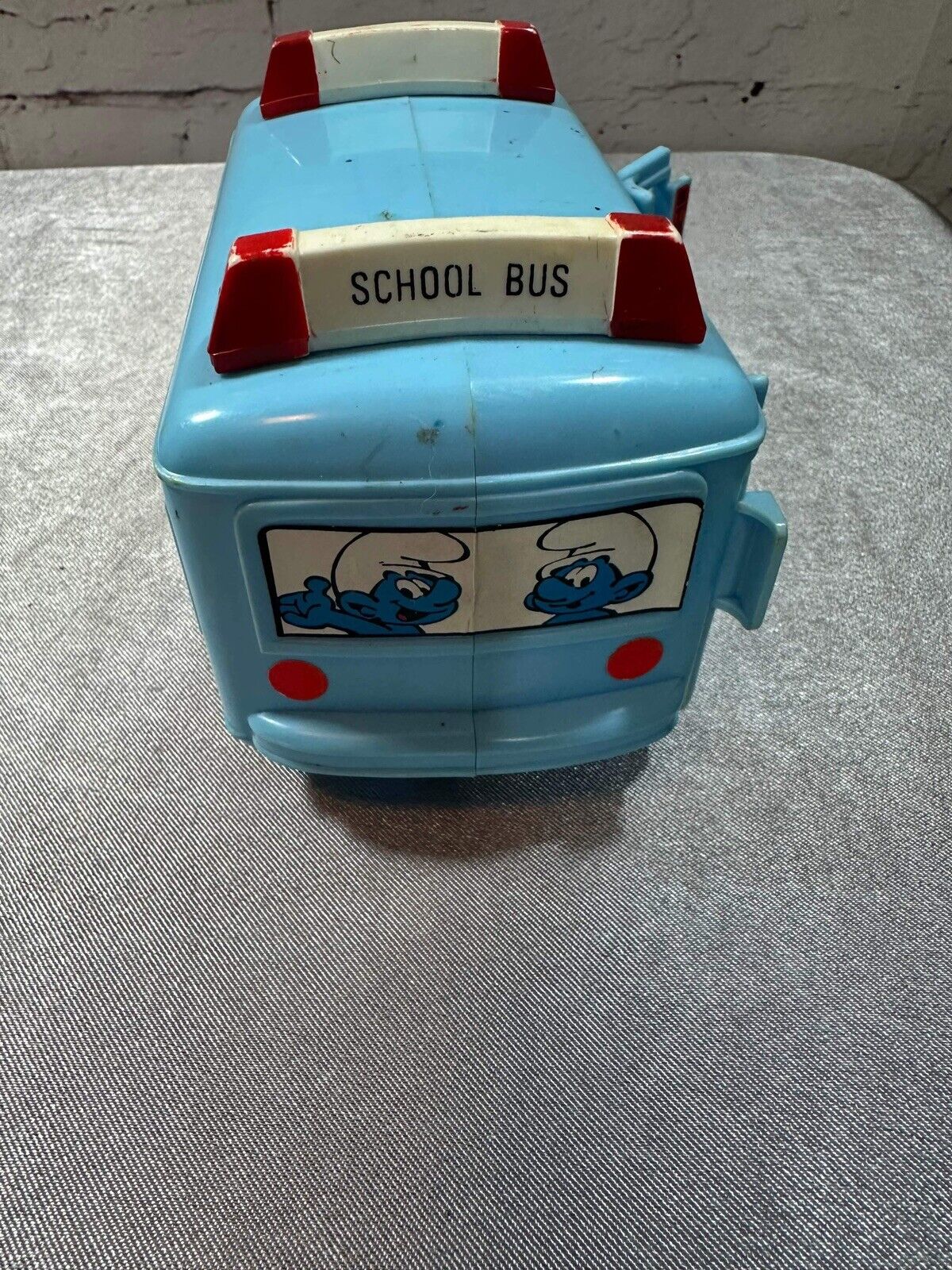 Vintage Smurf School Bus Toy Moving Parts Slide w/ 2 Figurines VTY 003