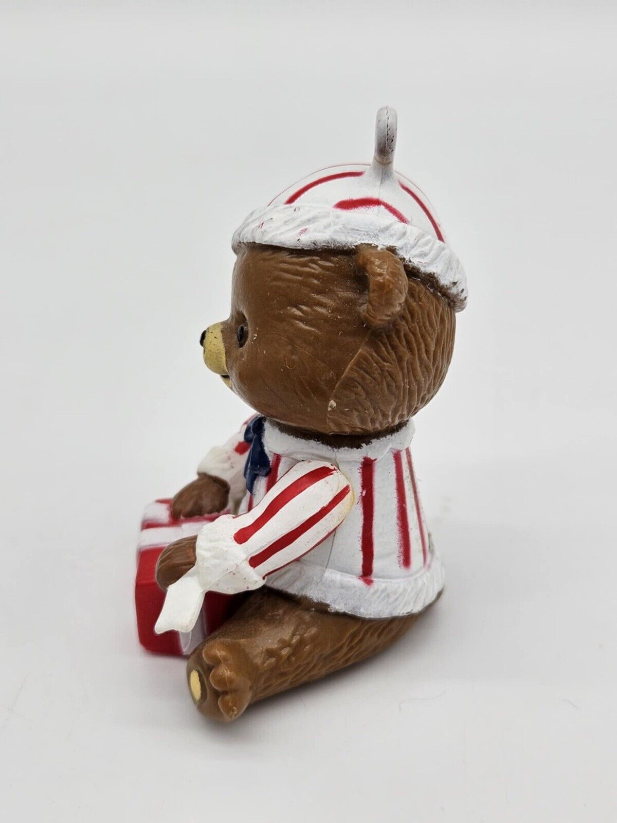 2 Vintage Christmas Teddy Bears In Pajamas With Present Ornament
