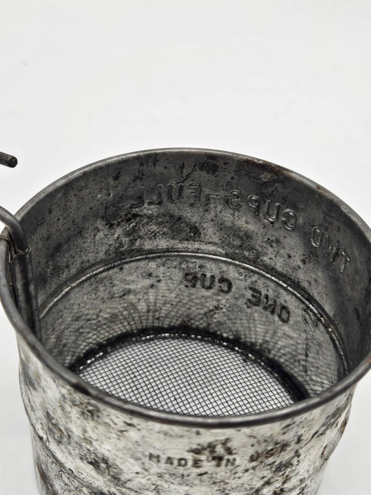 Vintage Swing Arm Flour Sifter Two Cups-Full One Cup, Rustic Metal