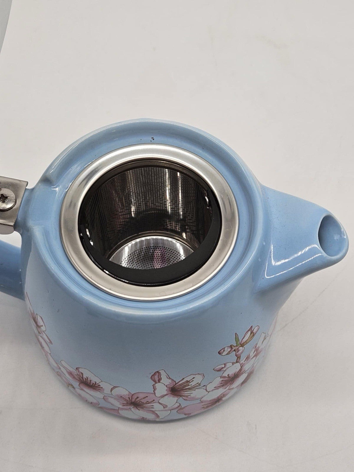 Alfred Ceramic Light Blue Floral Cherry Blossoms Stainless Steel Tea Pot Kettle