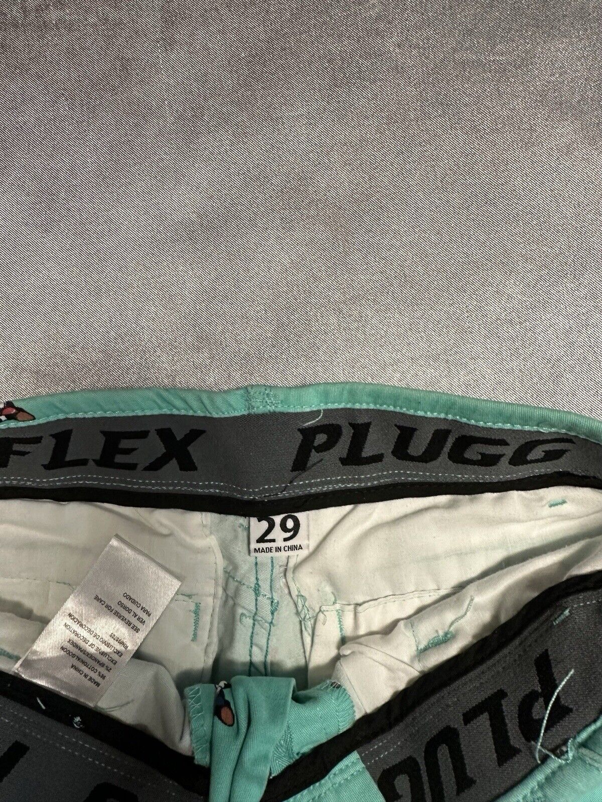 Plugg Flex Mens Casual Shorts Size 29 Teal French Dog Flat Front Waist MCLTH 001