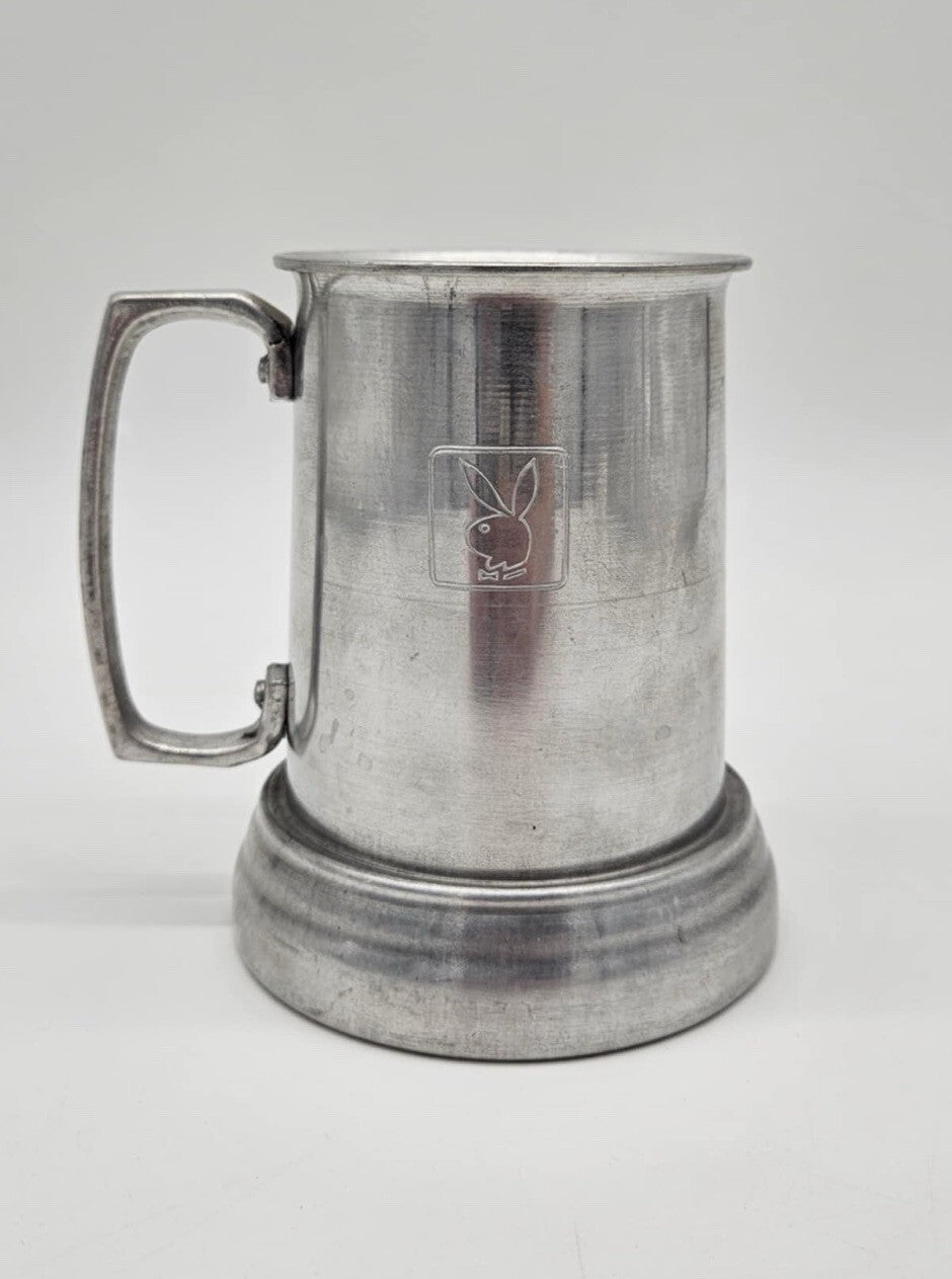 Vintage Playboy Club Bunny Tankard Aluminum Stein Mug W/ Glass Bottom 1960-1970