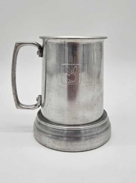 Vintage Playboy Club Bunny Tankard Aluminum Stein Mug W/ Glass Bottom 1960-1970