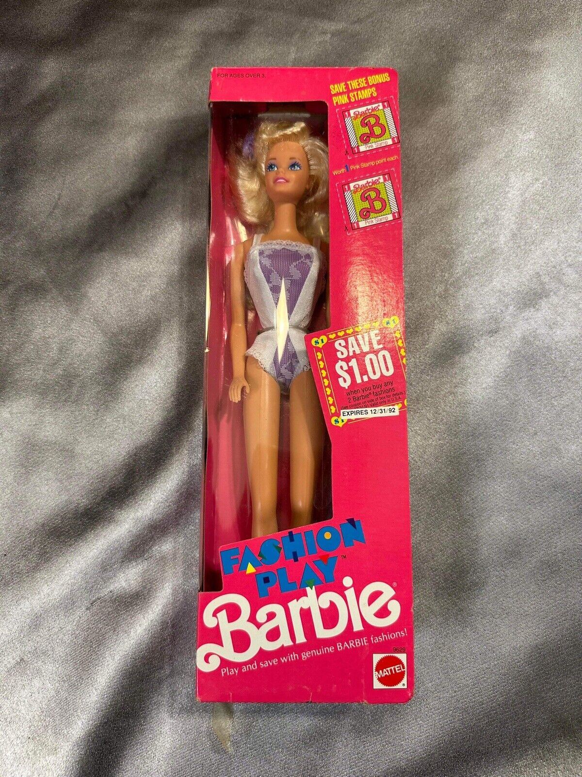 TWO Mattel 1990 Barbie Doll "Outfit Purple & White" Fashion Play 9629 NIB VTY