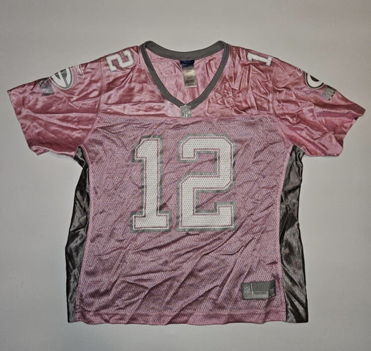 AARON RODGERS GREEN BAY PACKERS PINK REEBOK NFL JERSEY WOMENS XL #12