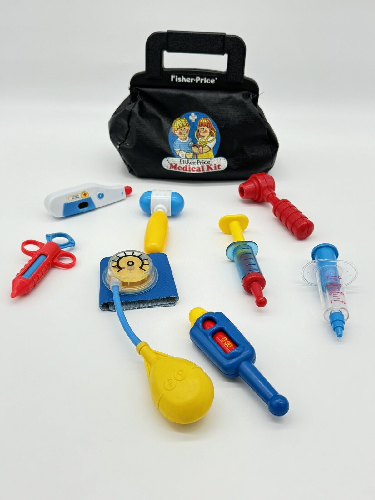 1987 Vintage Fisher Price Medical Kit Doctor Nurse Bag Play Set W/ XTRAS!