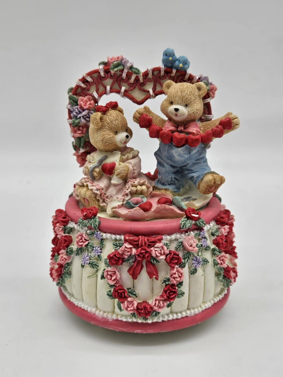 Vintage Valentine’s Day Teddy Bears Heart Love Porcelain Music Box