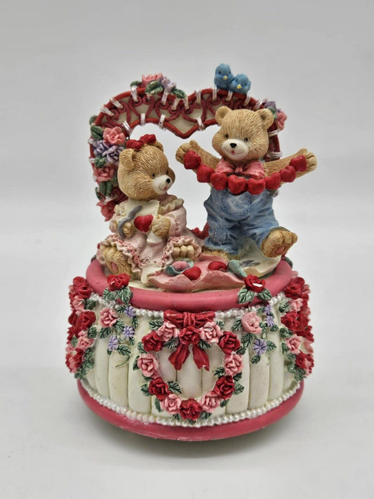 Vintage Valentine’s Day Teddy Bears Heart Love Porcelain Music Box