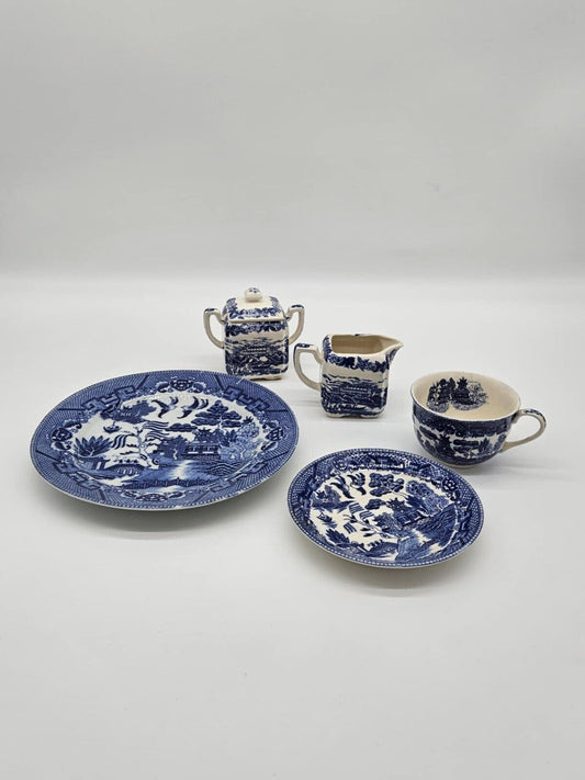 Churchill Blue Willow 5 Piece Dinnerware Set, Made in England