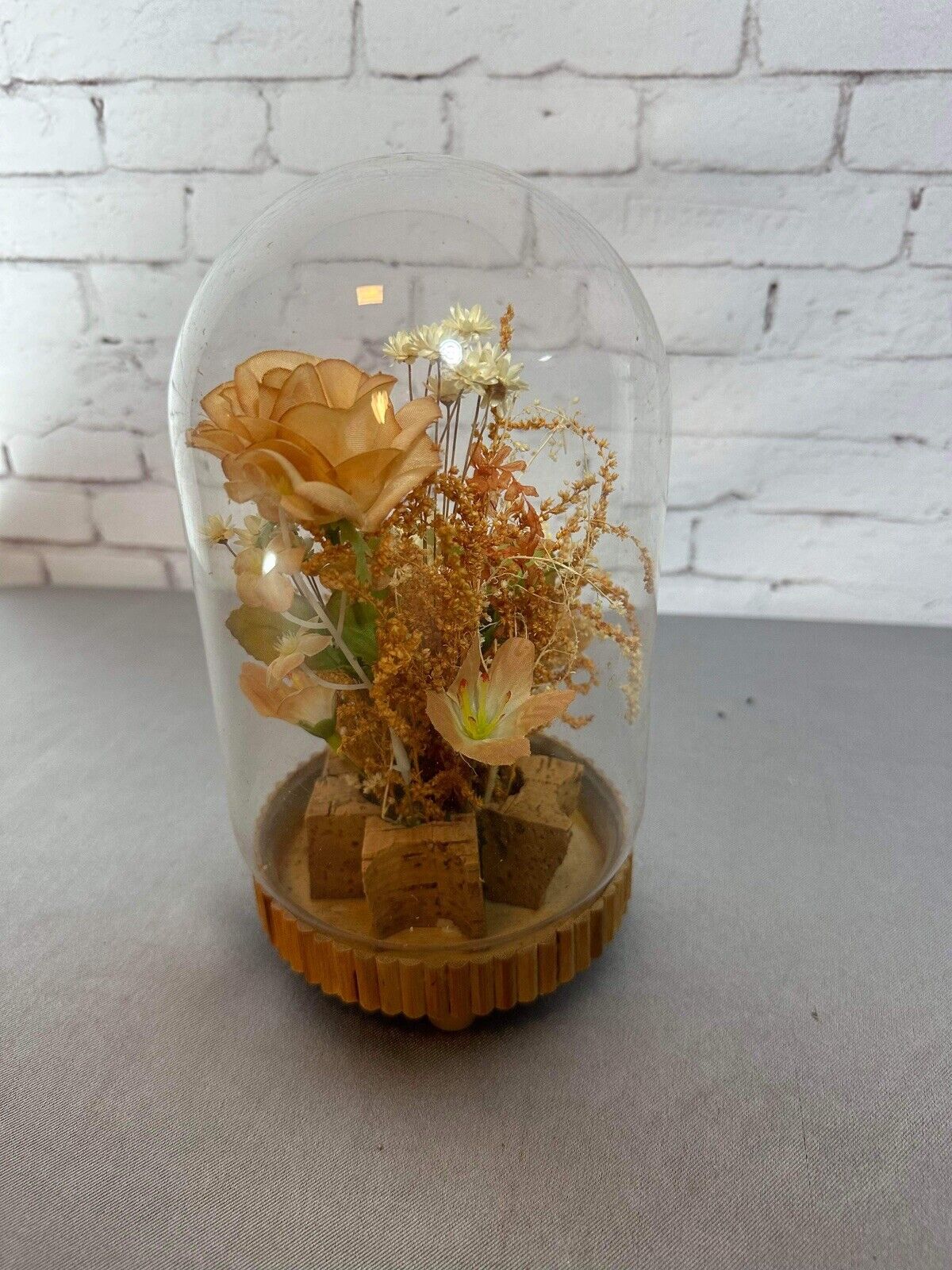 Vintage Floral Cloche Dome 5" Freeze Dried VHD