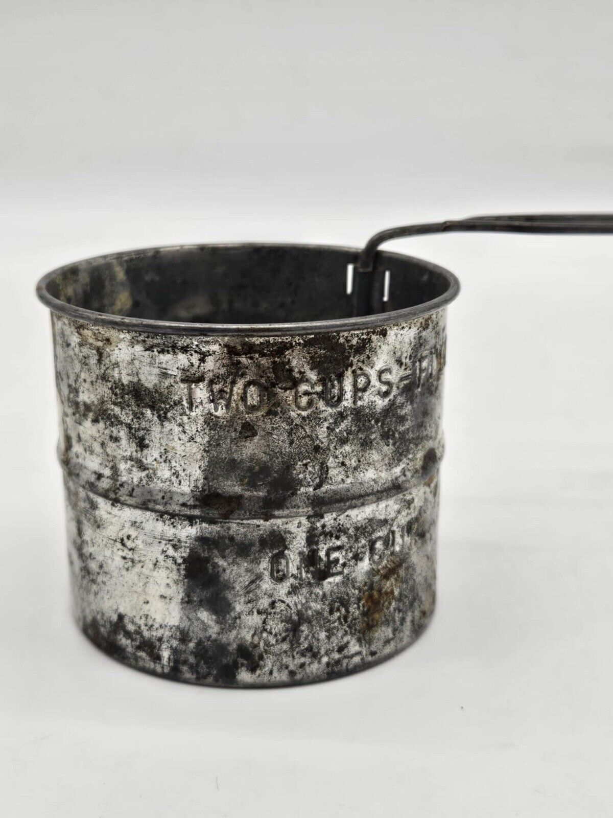 Vintage Swing Arm Flour Sifter Two Cups-Full One Cup, Rustic Metal