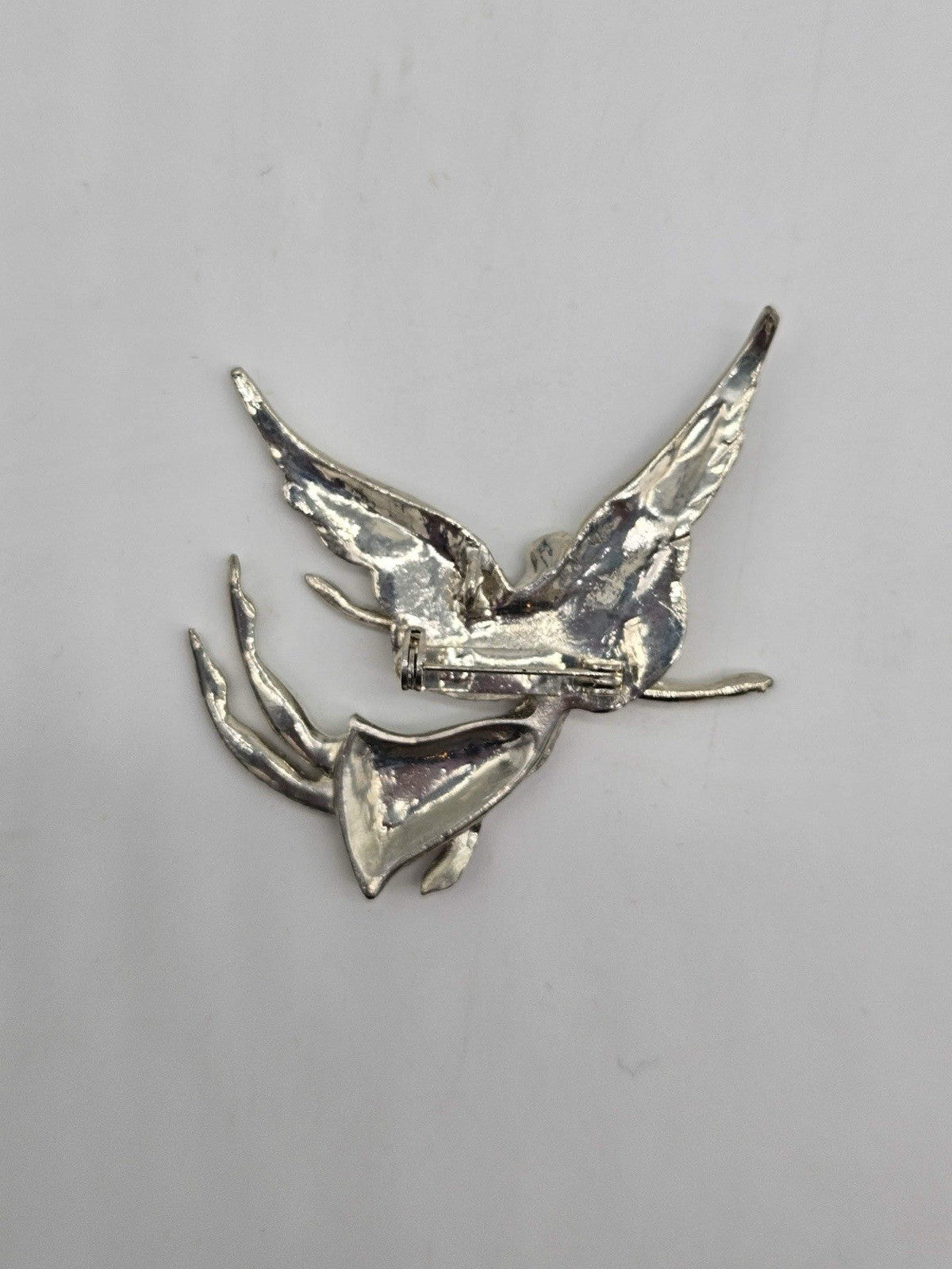 Silver-toned Metallic Girl Angel "Bless This Woman" Breast Cancer Pin/ Broach