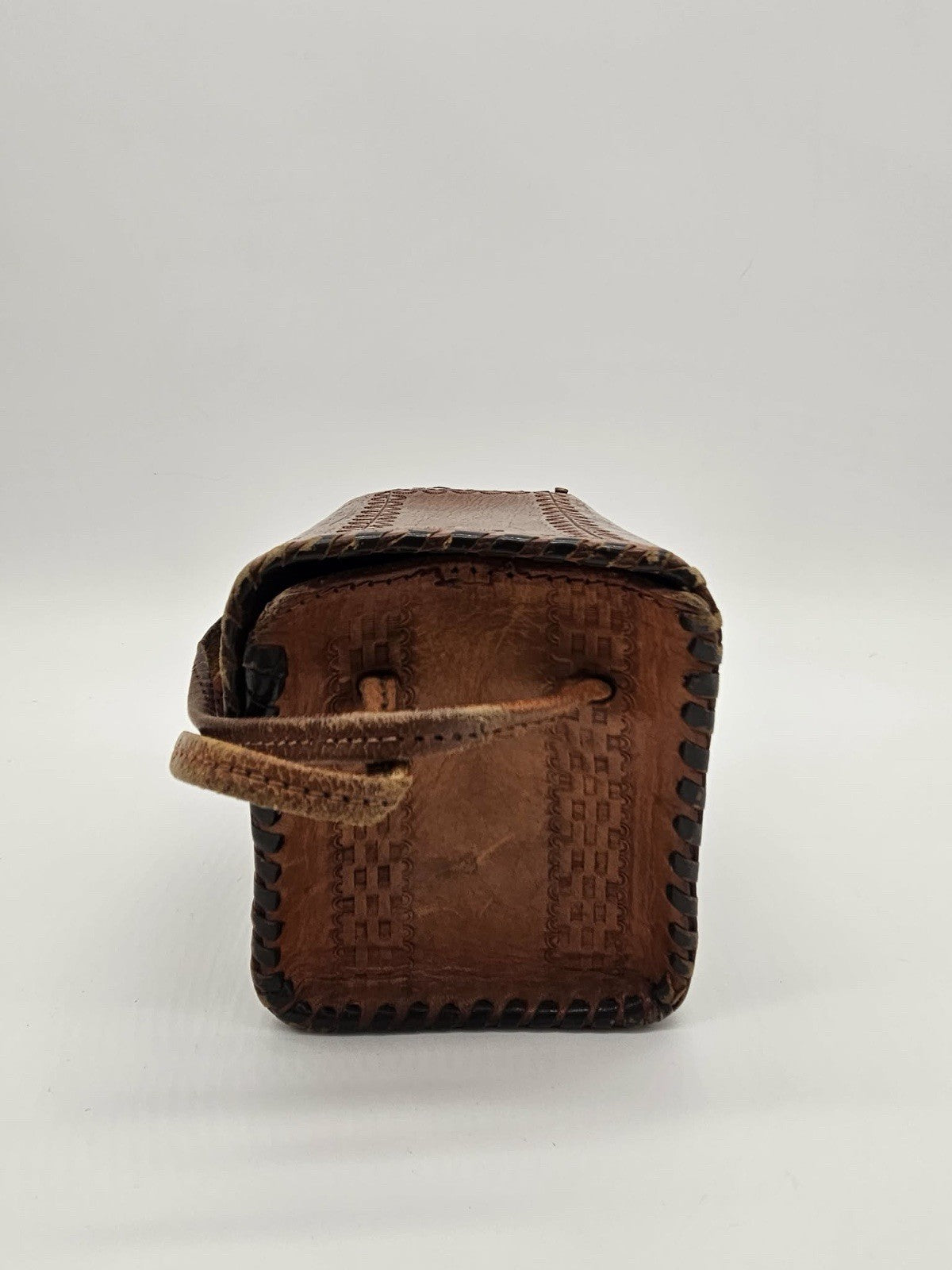 Vintage Brown Mexican Leather Purse Handbag Hand Tooled Embossed Original