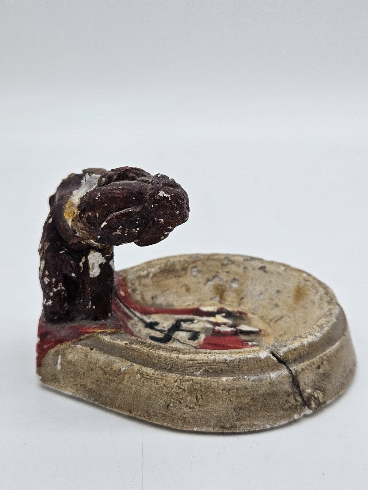 Vintage Folk Art Anti-Nazi Figural Ashtray WWII Era Satirical Piece