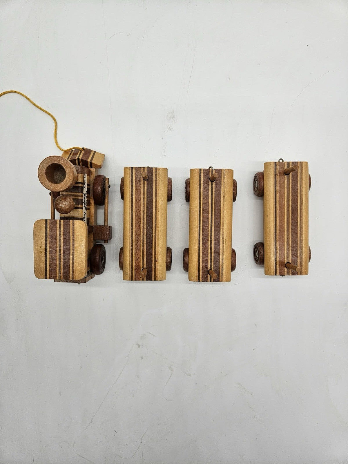 Wooden Mini Train Set 4pc Engine Caboose Logging Tanker