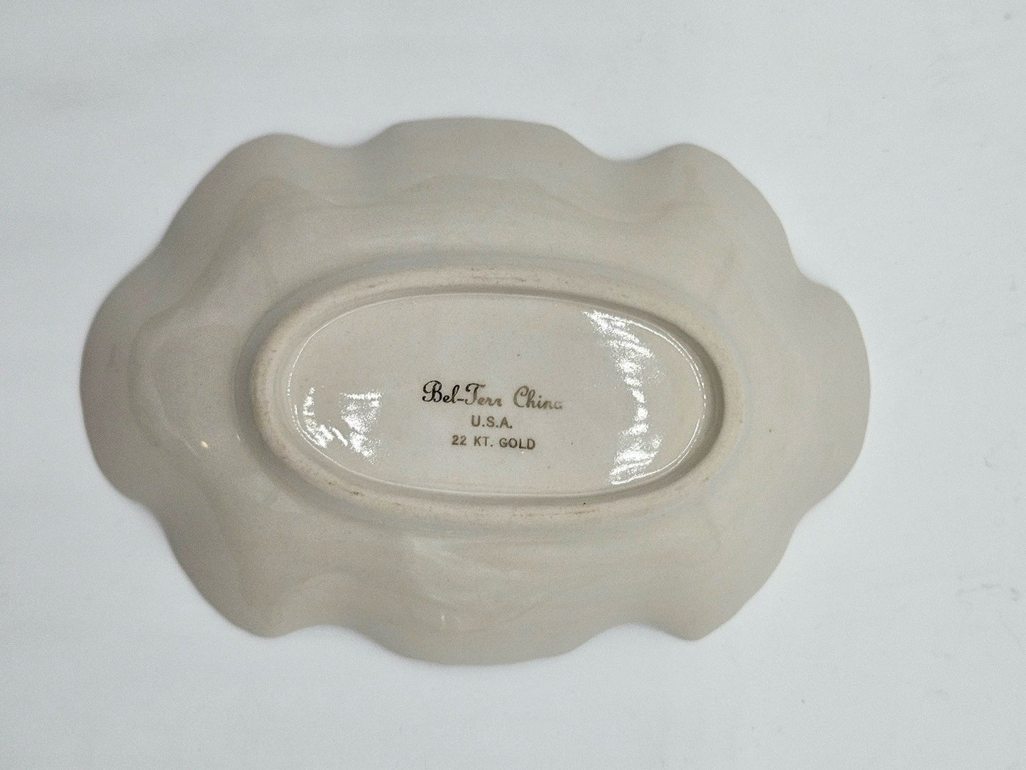 Bel-Terr China USA 22kt gold Porcelain Basket Candy Trinket Plate Yellow Flower