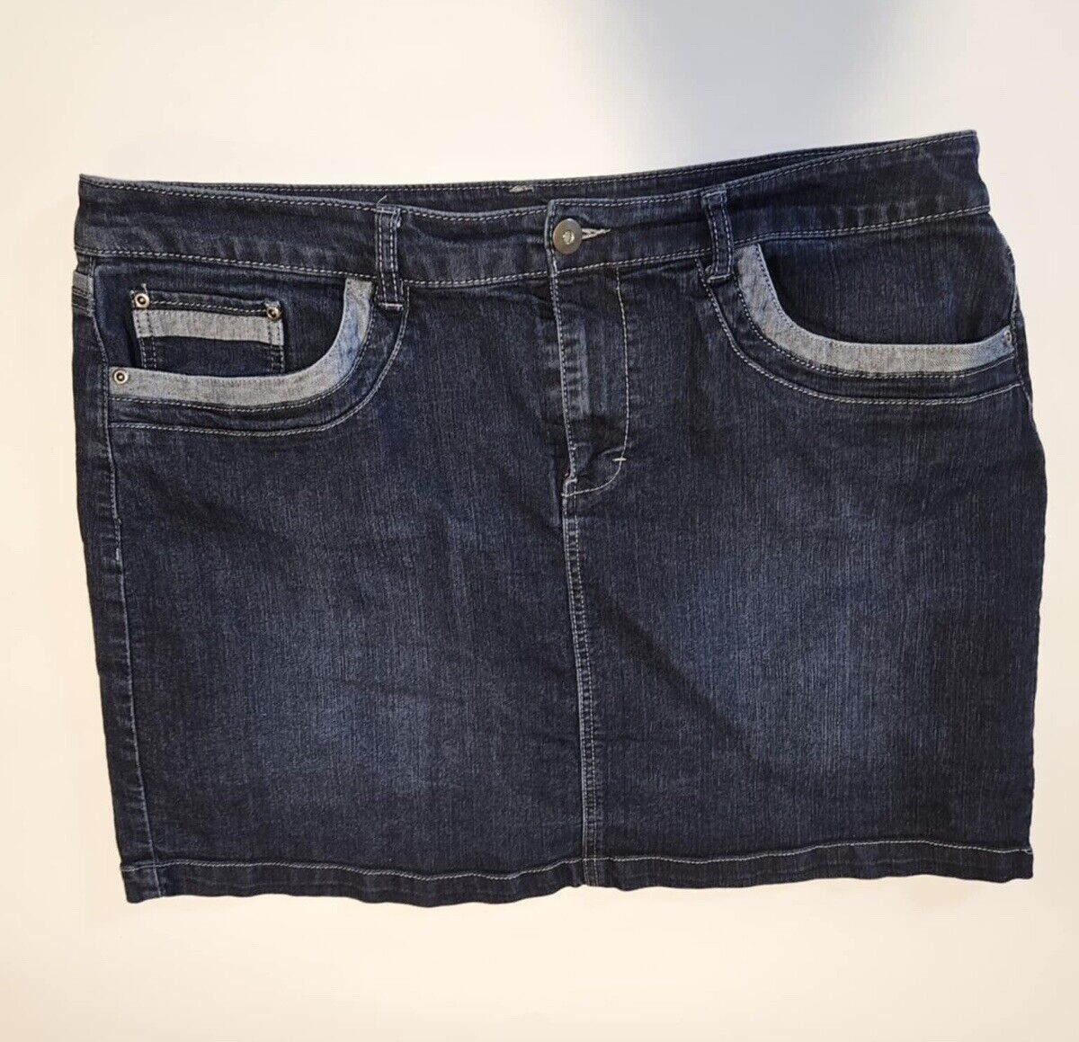 Christopher Banks Denim Jeans Skirt Sz 16 Blue Stretch Embellished Pockets Women