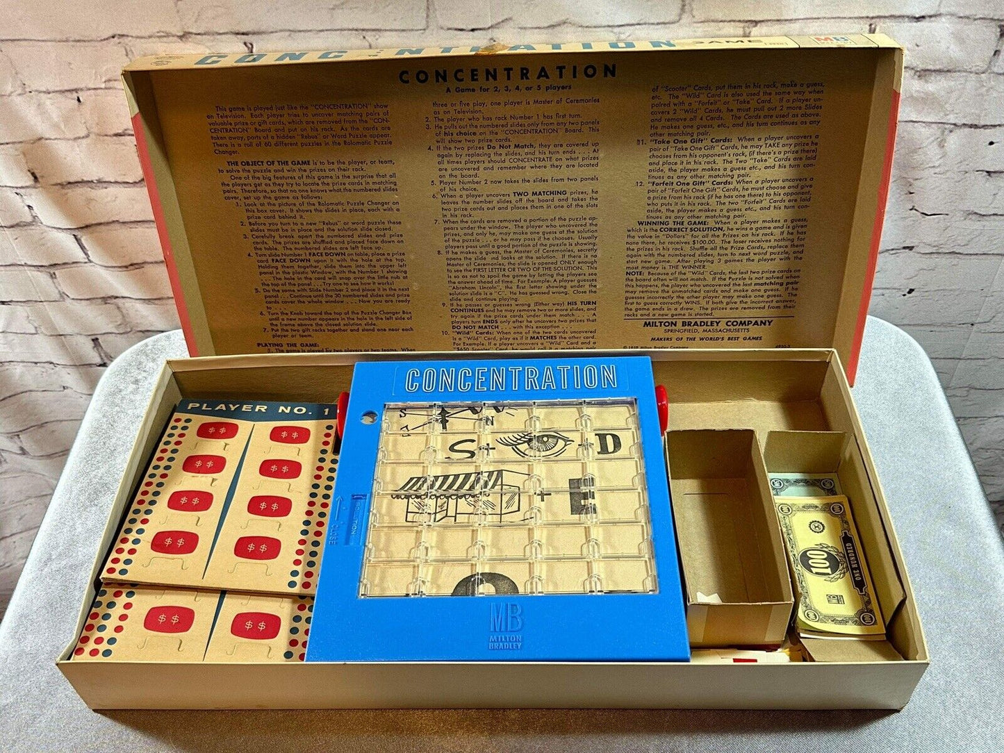 Vtg 1963 Milton Bradley Concentration Board Game 6th Edition 4950 Complete VGM