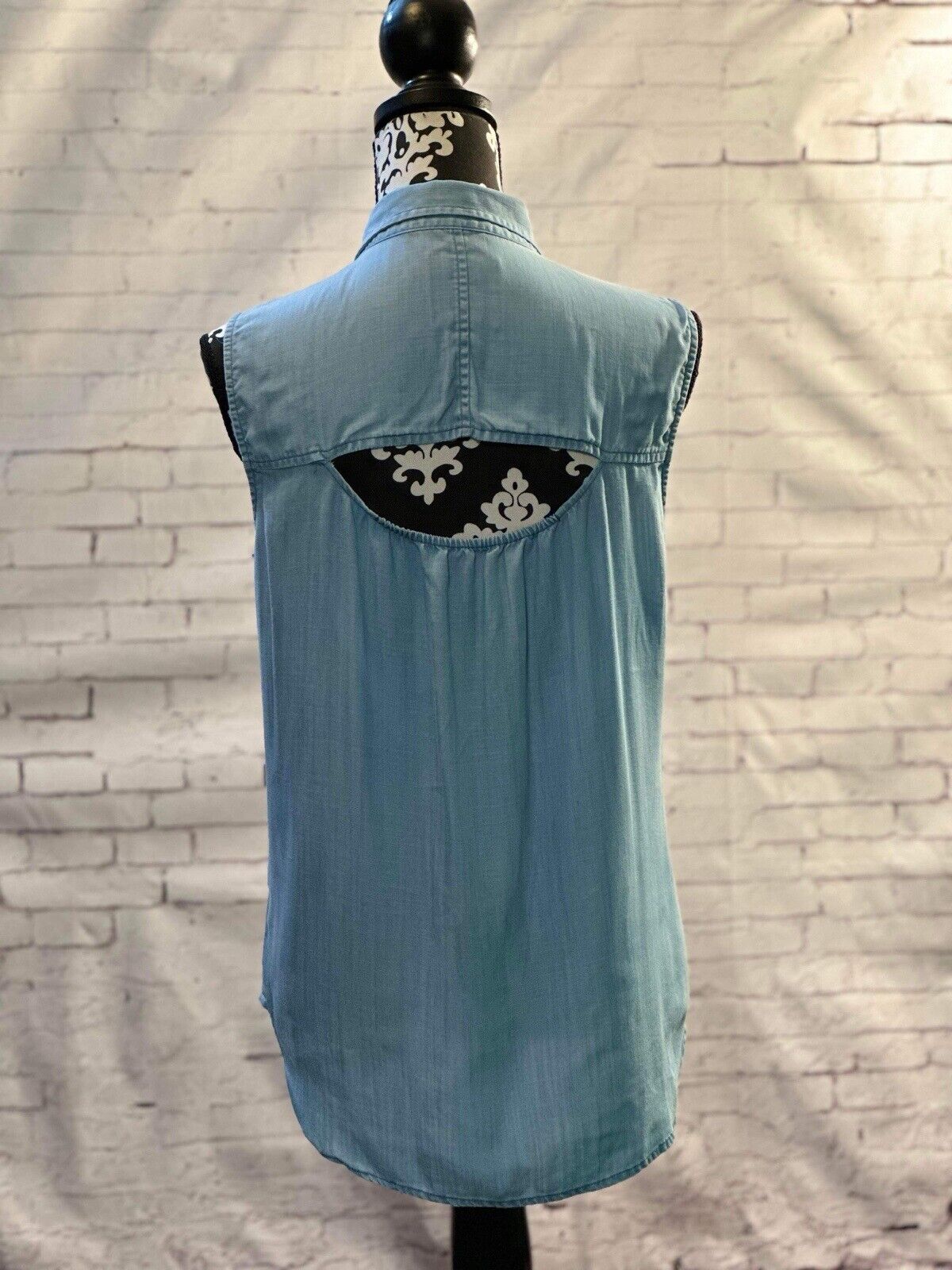 American Eagle Sleeveless Chambray Cut Out Back Button Down Size Small WCLTH