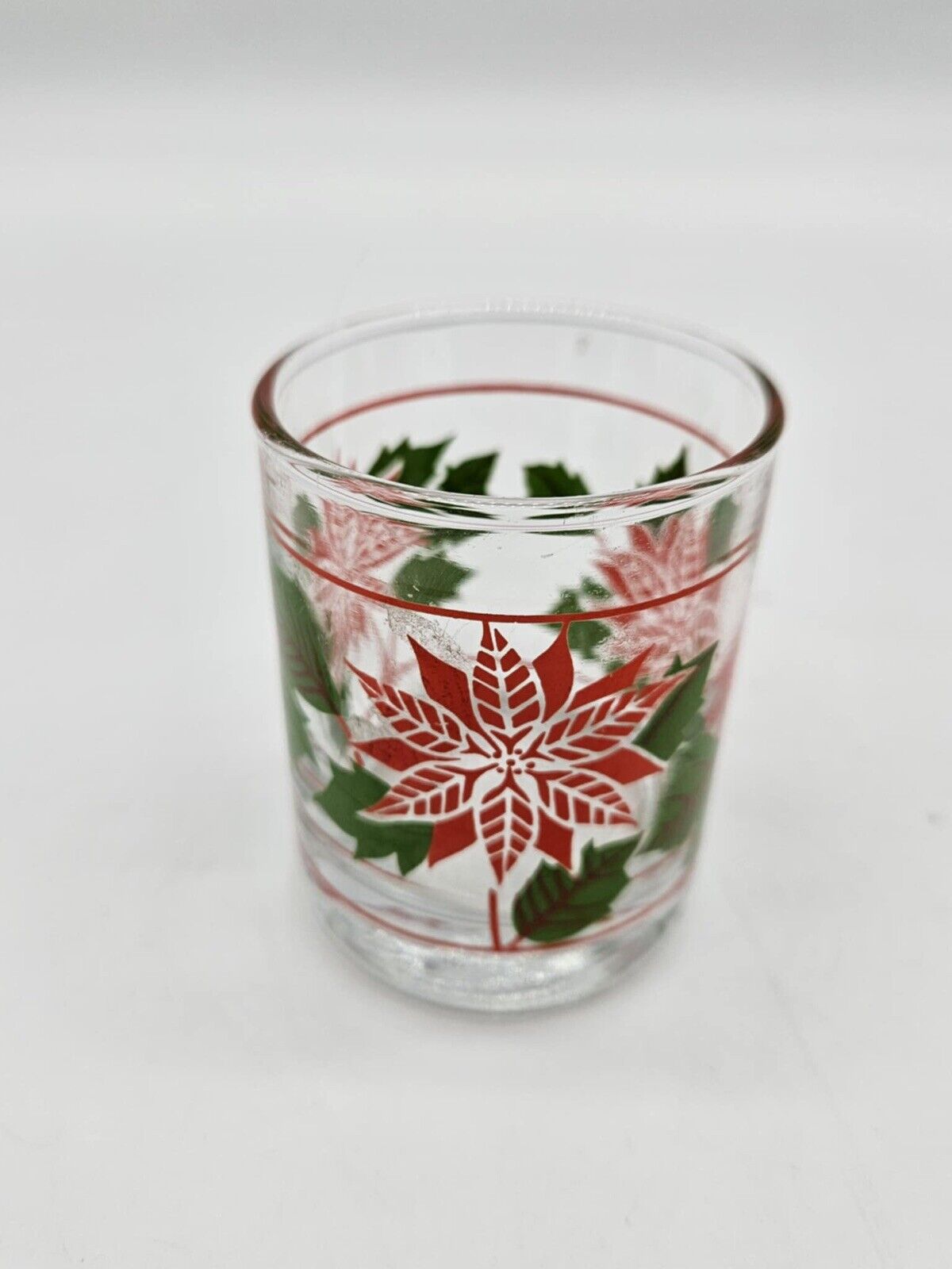 Vtg Poinsettia Shot Glass Candle Holder Votives - Holiday Christmas
