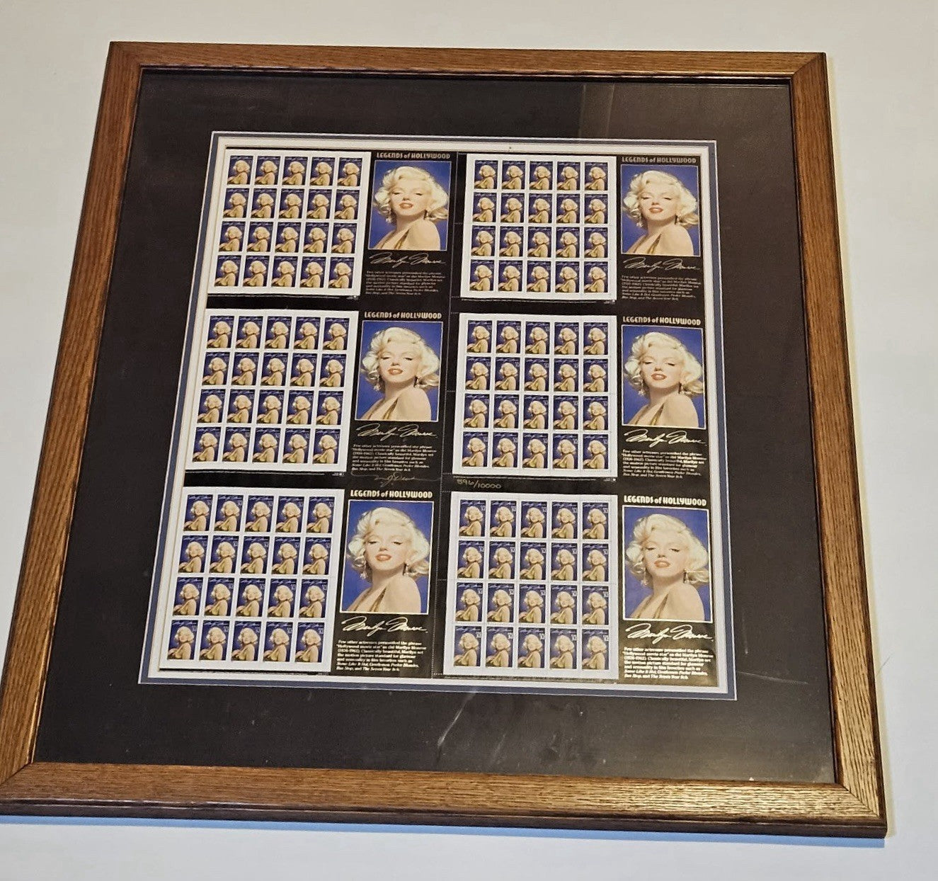 Framed Marilyn Monroe Legends of Hollywood USPS Stamp Sheet COA #596