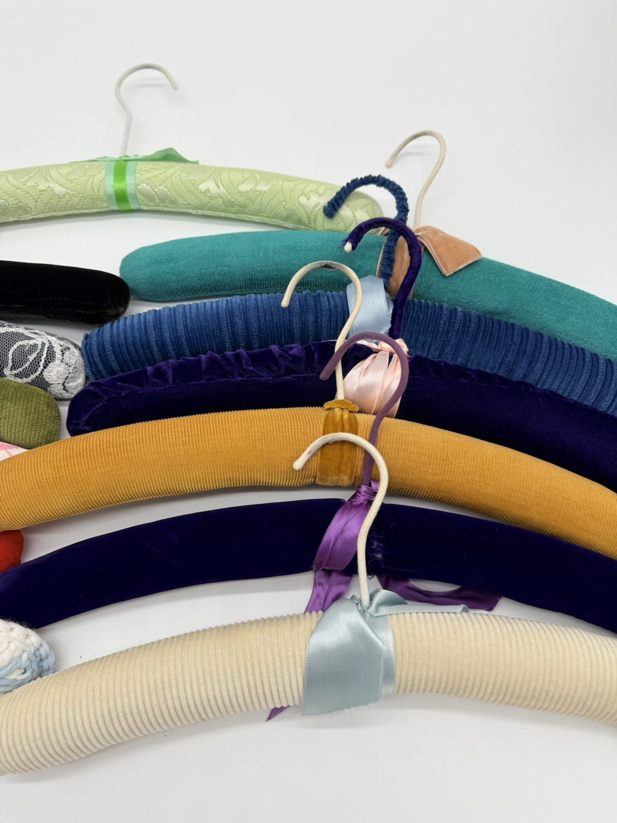 Vintage Lot of 13 Padded Clothes Hangers Fabric Bow Lingerie