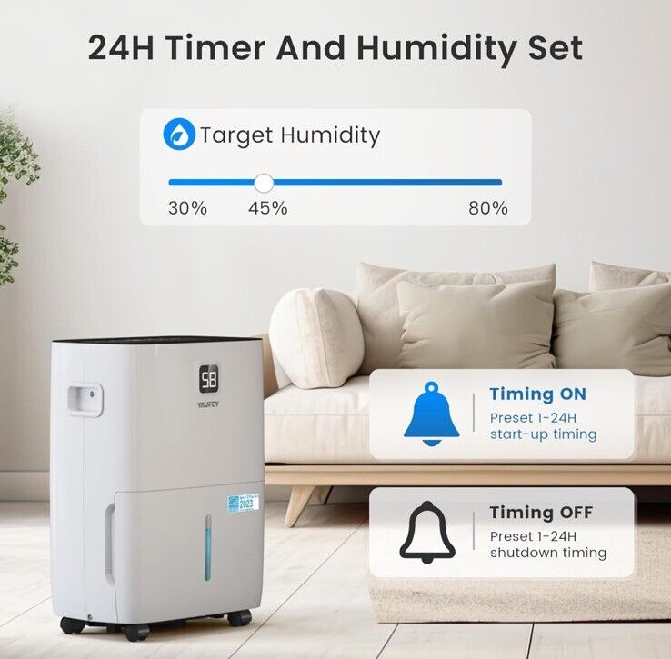 Yaufey 80 Pints Energy Star Dehumidifier for Basement, Home and Room up to 5000