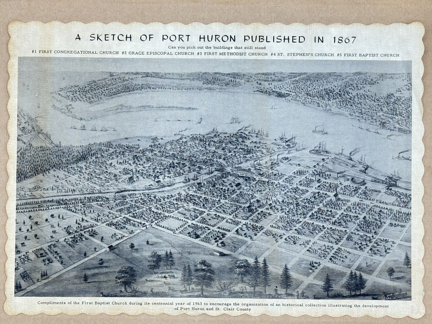 AN ANTIQUE SKETCH OF PORT HURON VTG **RARE FIND**