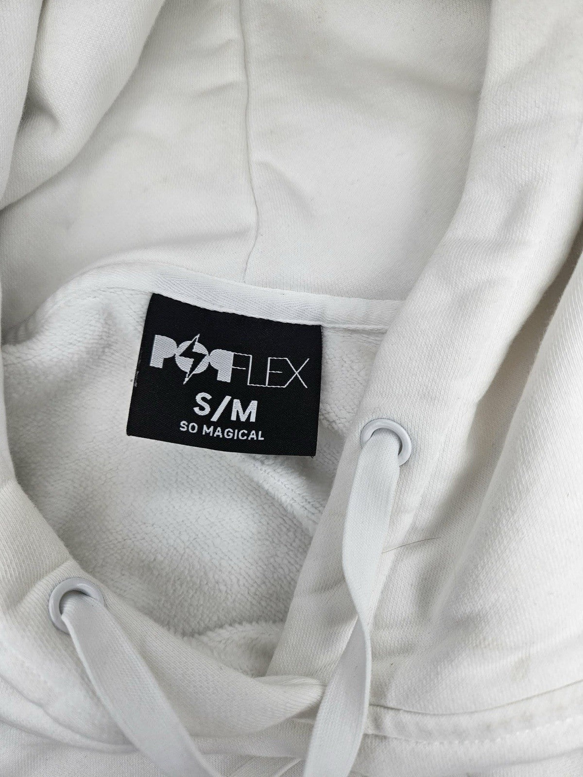 POPFLEX Oversized White Cropped Pullover Hoodie Drawstring Waist Size S/M