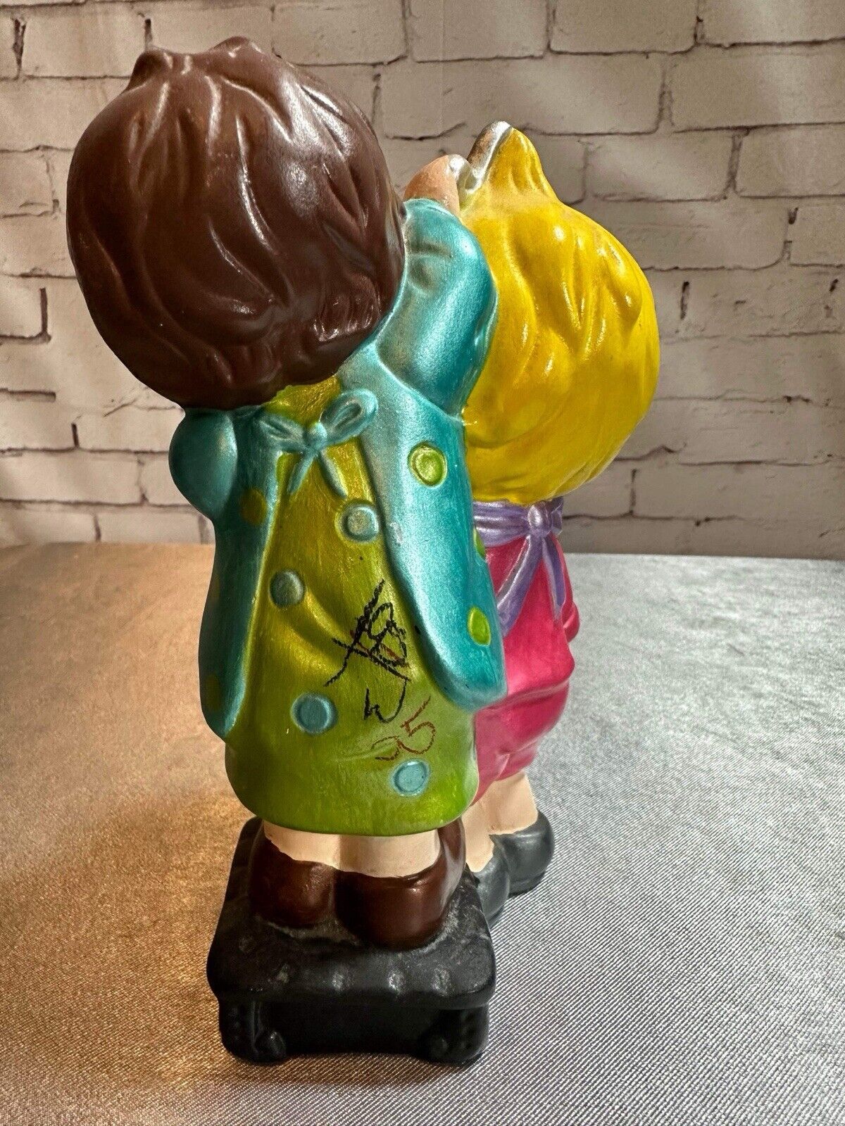 Vintage Japan Girl Boy Figurine Barber Haircut Porcelain 5.5" Tall Big Eyes VFG