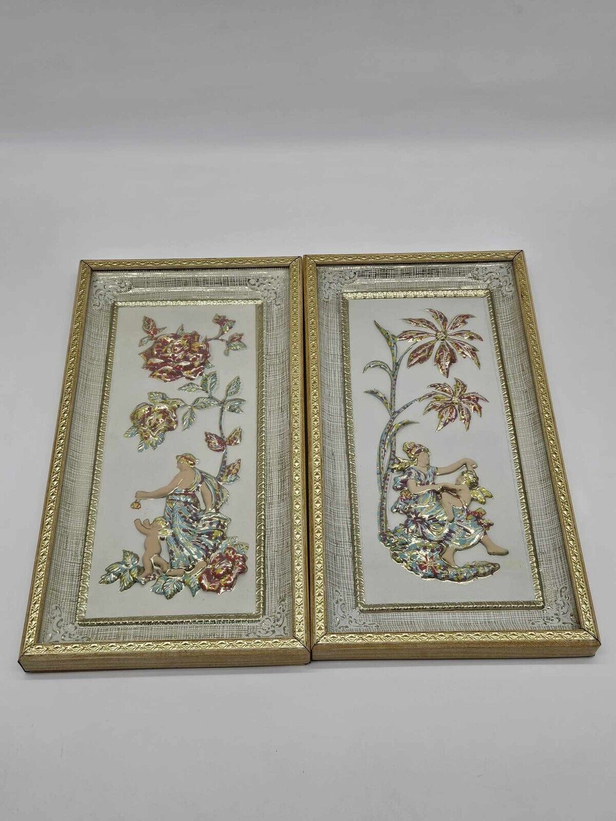 2 Vintage Metalcraft 4 Seasons Framed 3D MCM Pictures Art - NO. 7025
