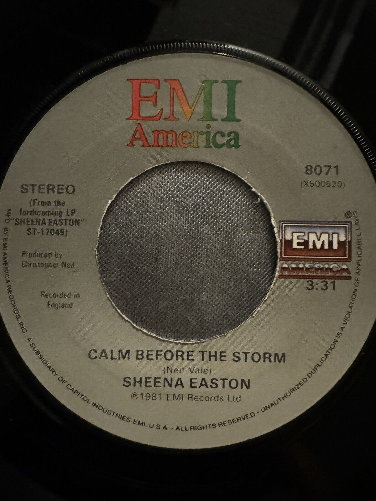 SHEENA EASTON: morning train / calm before the storm EMI 7" Single 45 RPM