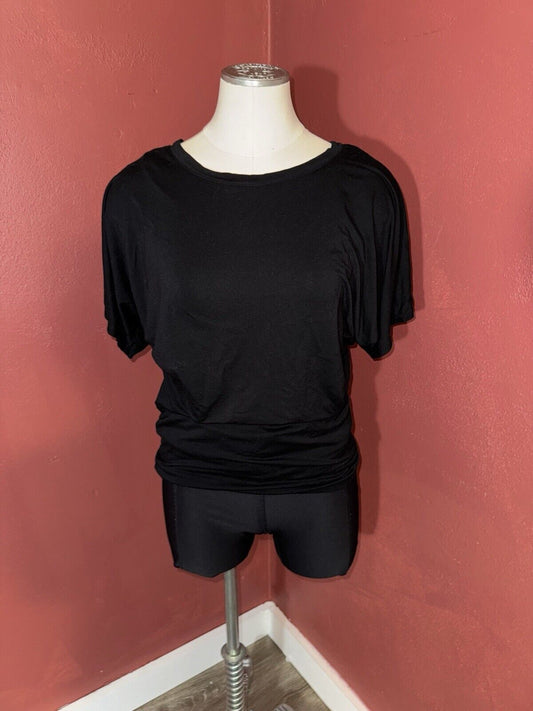 Women’s Free To Live SZ S Fitted Waistline Tunic Black Short Sleeve Top WCLTH