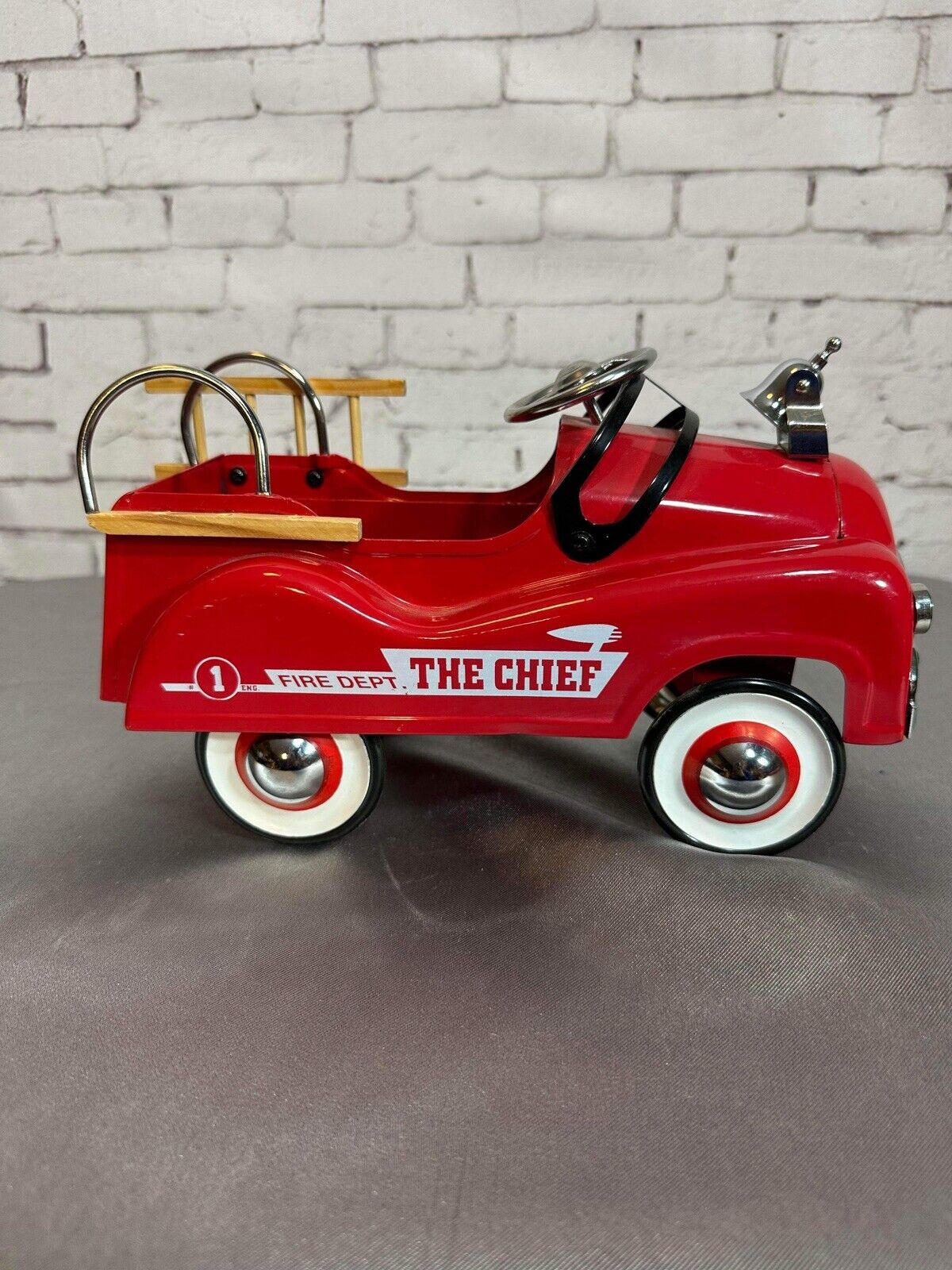 Teleflora Gift Planter-Metal "The Chief"Fire Dept. 1 Red Truck/Pedal Car VTY