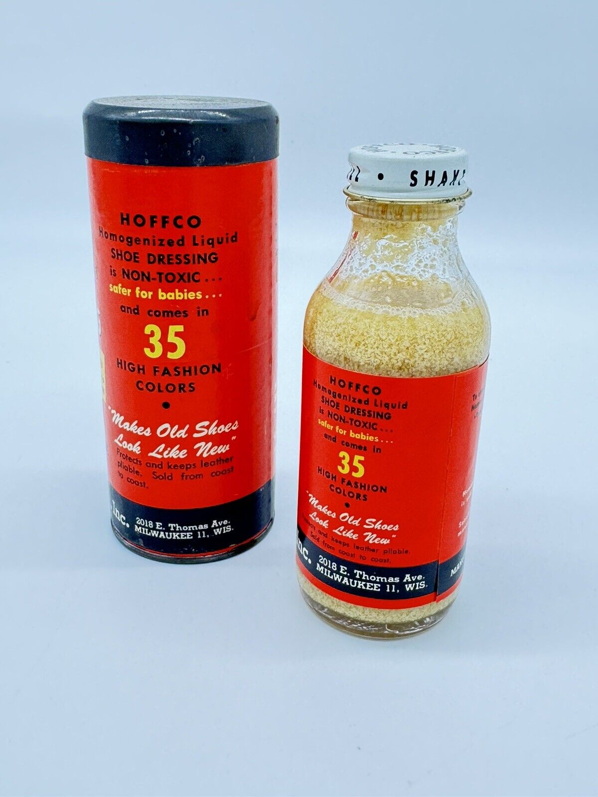 Antique Hoffco Shoe Dressing Vintage Cardboard Tin Liquid Shoe Dressing White