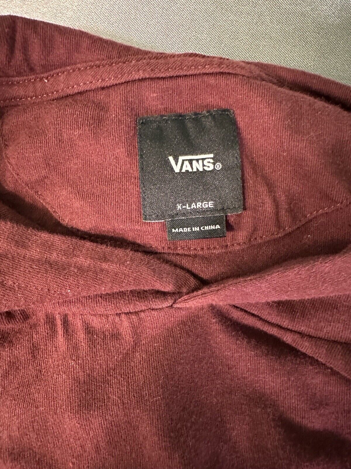 Vans long sleeve hooded tshirt, boys/youth XL, burgandy WCLTH