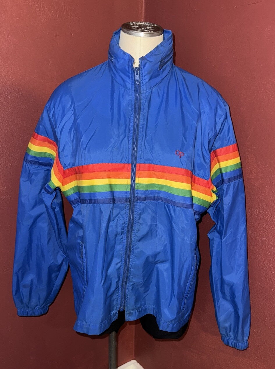 Vintage Ocean Pacific Rainbow Royal Blue Wind Breaker Jacket size S - Pride