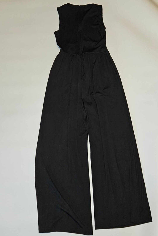 Cider Jumpsuit Black Womens Size M Solid Sleeveless Wide Leg Ribbed