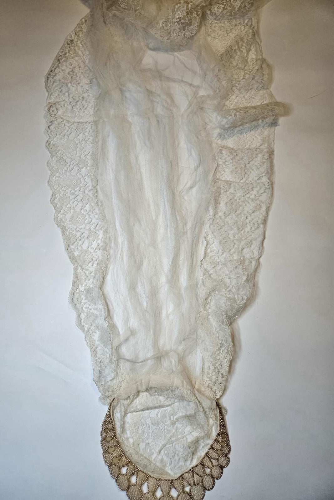 Antique Lace Bridal Veil Boudoir Cap Ivory Silk & Lace Edwardian Style