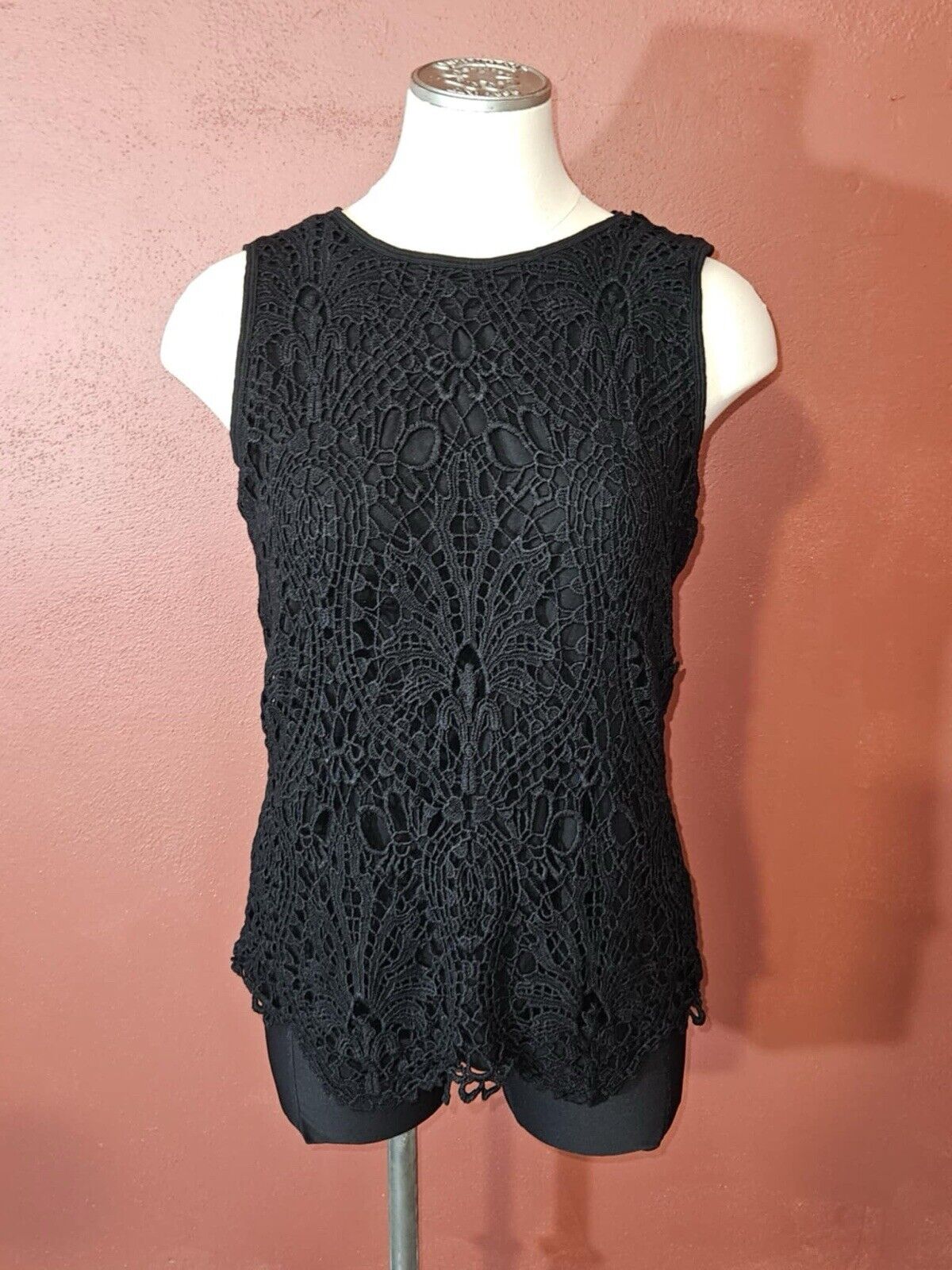Charlie B Women's 100% Cotton Black Crochet Sleeveless Tank Top Size Medium