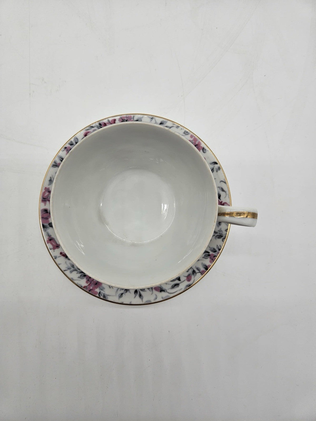 Tea Cup Music Box Bone China Japan Flowers Pattern Gold Trim Collectible Vintage