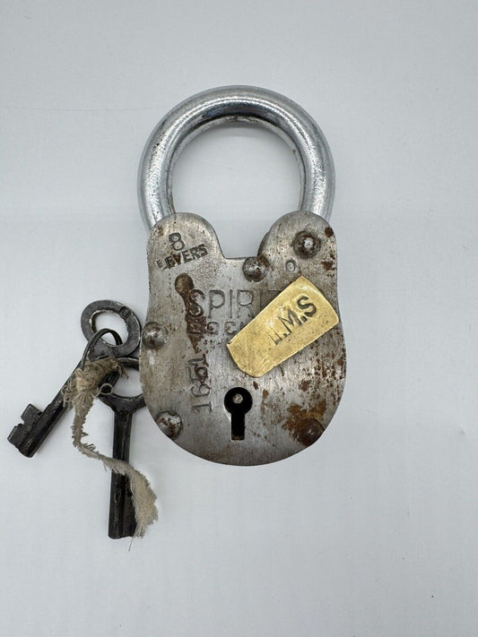 Vintage Iron Lock and Keys w/ Brass Keyhole Cover - Silver - Spirit Locker FNF