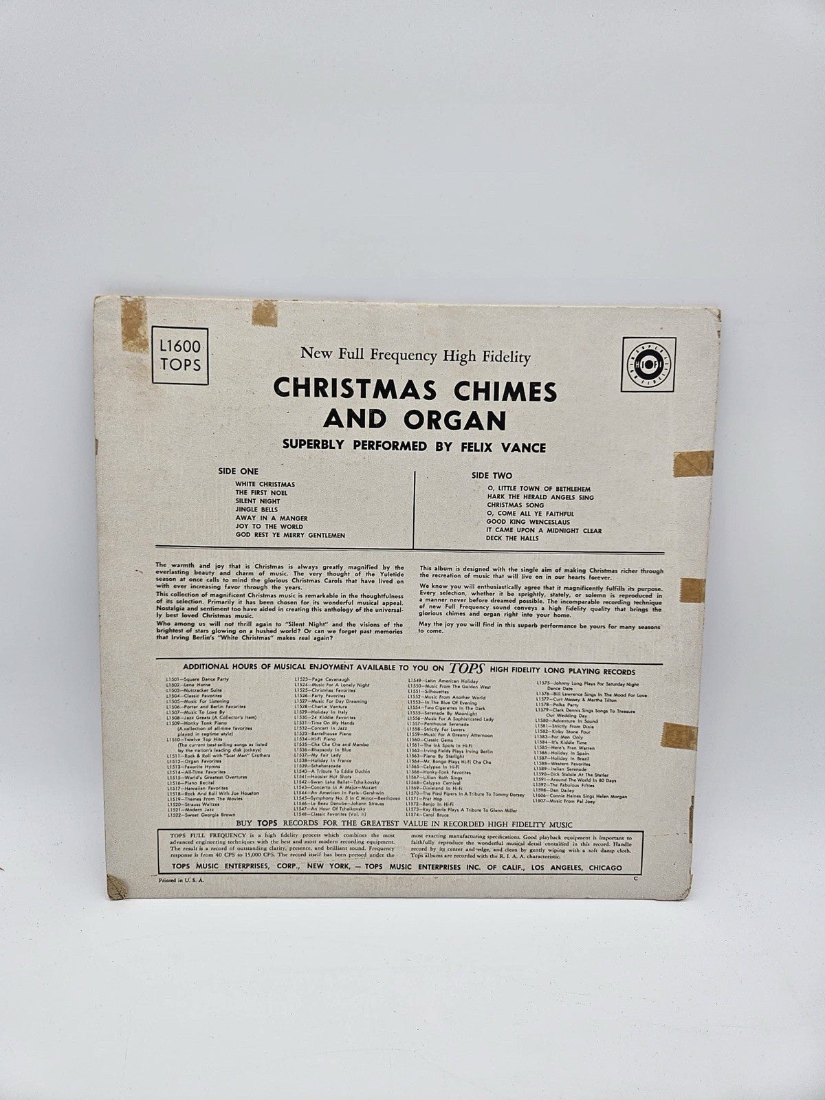 Christmas Chimes and Organ - Felix Vance - Tops Records L1600 Vinyl Lp Record