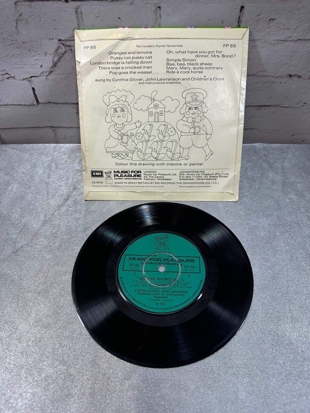 NURSERY RHYMES NO 3 SUNG BY C.GLOVER, J. LAWRENSON & CHILDRENS CHOIR, 7" 45